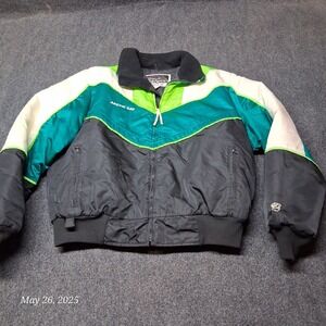 Vintage Arcticwear Arctic Cat Satin Jacket Women Size XL Green Snowmobile